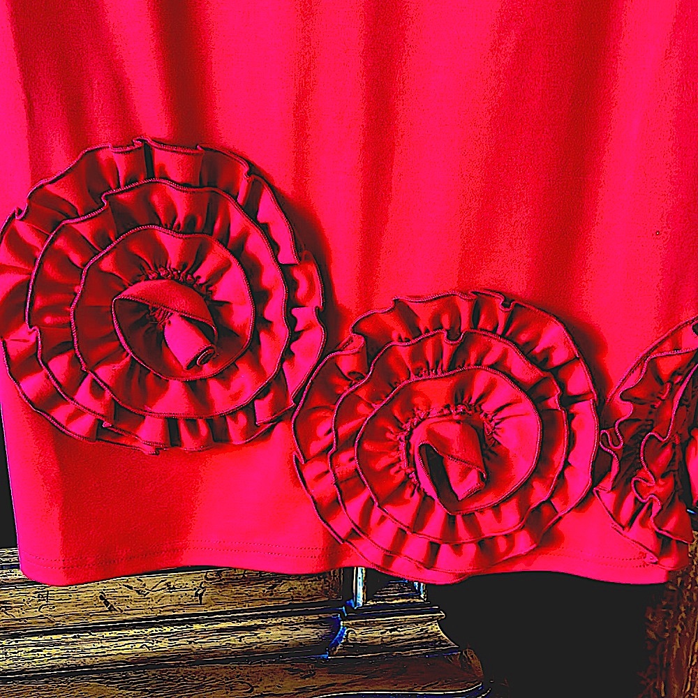 🔴🔥LaEl CoutureSexy &EdgyRed DressHandswonFlowersStretchy FormFitting S:L/M - Picture 6 of 11